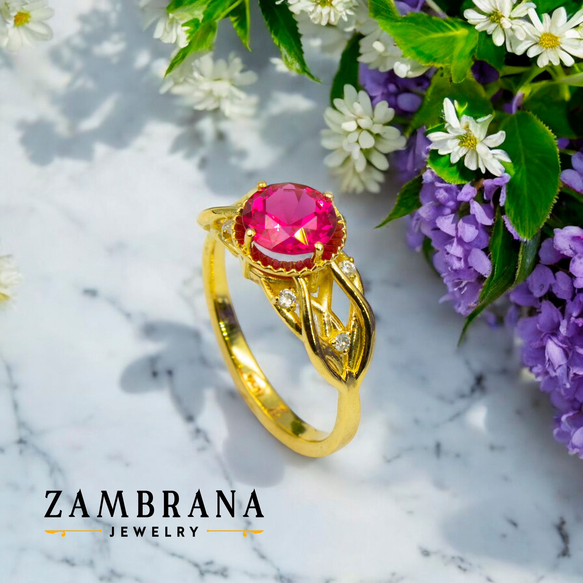 Anel de noivado ouro e rubi