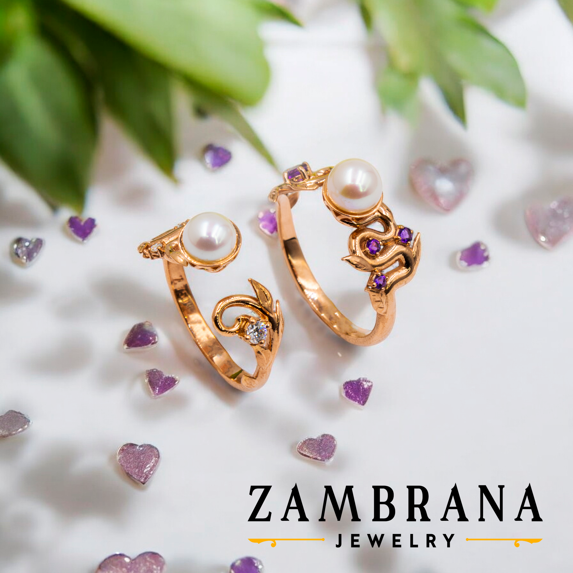 Anéis de noivado ouro rosé e pérolas